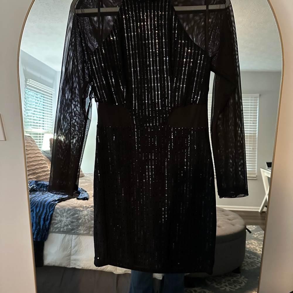 B Darlin Black Sequin One Shoulder Knee-Length Dress
